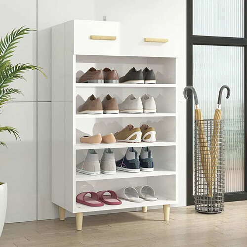 Maison Chic Armoire à chaussure,Meuble à Chaussures Blanc brillant 60x35x105 cm Bois ingénierie -MN77370