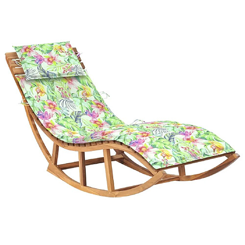 vidaXL Chaise longue à bascule avec coussin Bois de teck solide