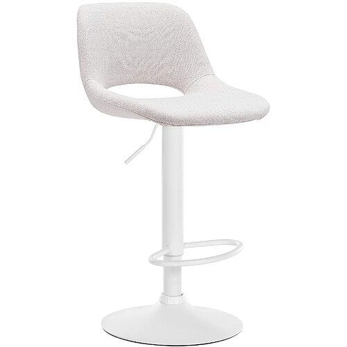 Decoshop26 Tabouret de bar chaise haute x1 avec repose-pieds en tissu crème piètement métallique blanc 10_0004617