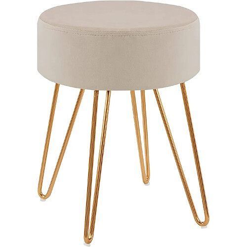 Decoshop26 Tabouret en tissu velours crème pieds en métal doré 35x35x45 cm TABO09078