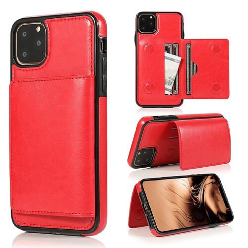 Wewoo Coque Rigide Pour iPhone 11 Pro de protection antichoc en PU + TPU avec fentes cartes et support Rouge