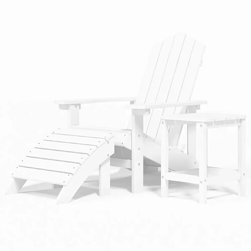 Maison Chic Chaise de jardin - Fauteuil d'extérieur Adirondack repose-pied table PEHD Blanc -MN32159