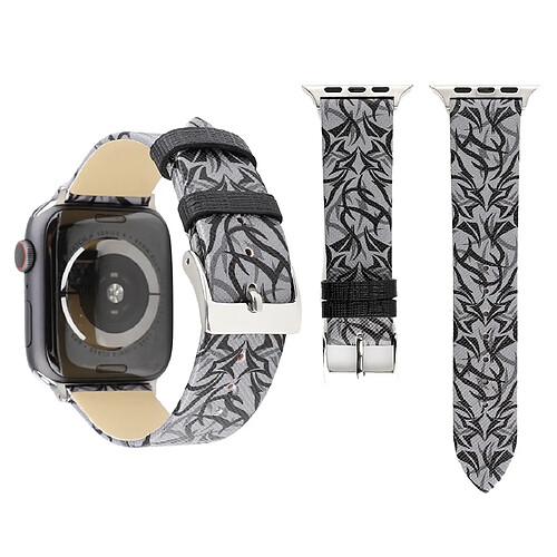 Wewoo Thorns Printing Bracelet de montre en cuir véritable pour Apple Watch séries 5 et 4 40 mm / 3 et 2 et 1 38 mm Gris noir