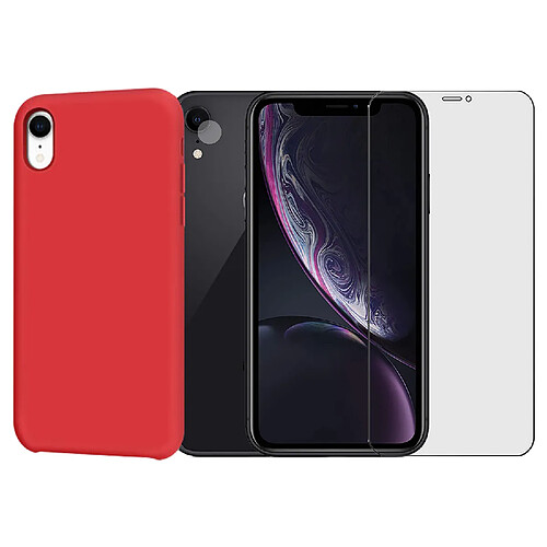 Protection intégrale Verre Trempé pour iPhone XR + Verre Trempé Caméra Arrière + Coque souple silicone Rouge - Visiodirect -