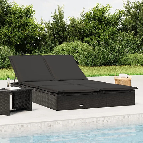 Maison Chic Chaise longue à 2 places avec coussins | Bain de soleil Relax | Transat noir résine tressée -GKD12385