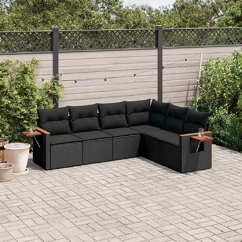 vidaXL Salon de jardin 6 pcs avec coussins noir résine tressée