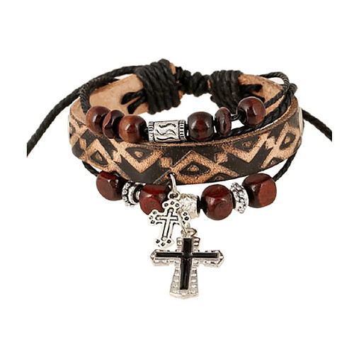 YP Select Motif imprimé en bois de bracelet de charme religieux de croix de perles colorées en bois