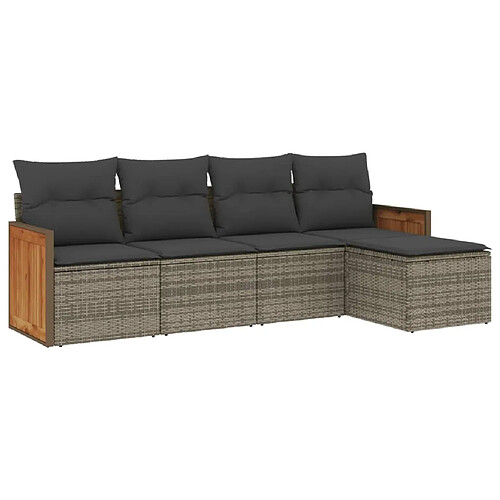 Maison Chic Salon de jardin 5 pcs avec coussins | Ensemble de Table et chaises | Mobilier d'Extérieur gris résine tressée -GKD96401