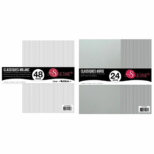 Sultane A 72 papiers Scrapbooking Blanc + Gris - 300g/ m²