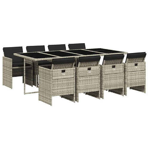 Maison Chic Ensemble à manger d'extérieur 9 pcs avec coussins,Salon de jardin,Mobilier de jardin gris clair rotin -GKD228772