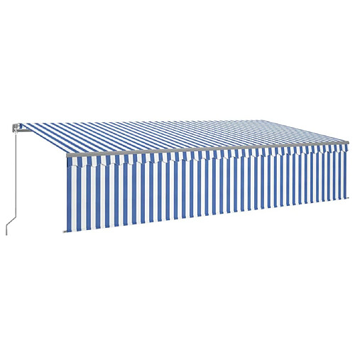 Maison Chic Auvent manuel rétractable avec store | store extérieurs de porte | Marquise Brise-soleil et LED 6x3 m Bleu et blanc -GKD68743