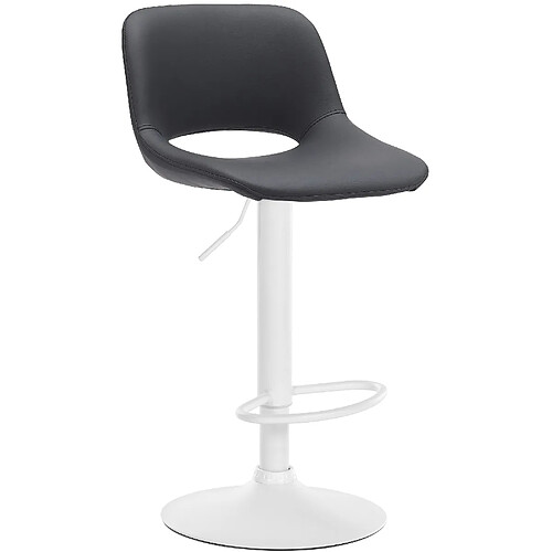 Decoshop26 Tabouret de bar chaise haute x1 avec repose-pieds en PVC noir piètement métallique blanc 10_0004588