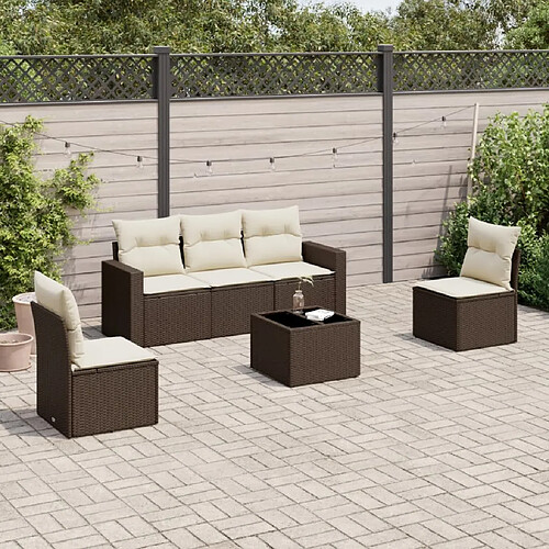 vidaXL Salon de jardin avec coussins 6 pcs marron résine tressée