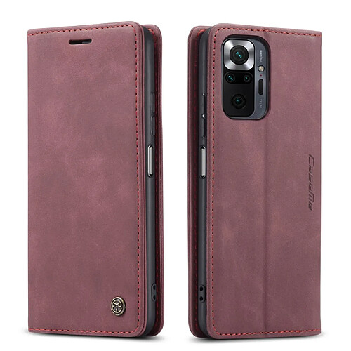 Caseme Etui en PU Aspiration automatique de conception brève rouge pour votre Xiaomi Redmi Note 10 Pro/Note 10 Pro Max