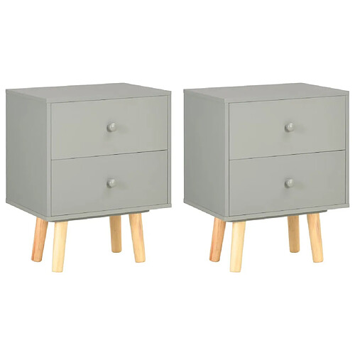 Maison Chic Lot de 2 Tables de chevet,Table de nuit,Table d'appoint pour salon Gris 40 x 30 x 50 cm Pin massif -MN99197