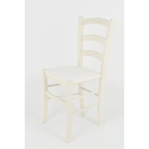 Tommychairs - Set 2 chaises Venice pour la Cuisine et Bar, Structure en Bois Coleur Aniline Blanche et Assise en Tissu Ivoire