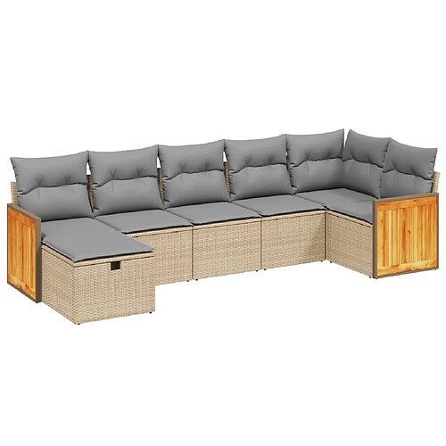 Maison Chic Ensemble à manger d'extérieur 7 pcs avec coussins,Salon de jardin,Mobilier de jardin mélange beige résine tressée -GKD639637