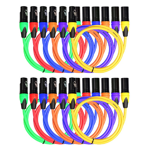 12pcs XLR Mâle 3 Broches vers XLR Femelle ,Câbles de Raccordement 6 Couleurs pour Câbles de Microphone