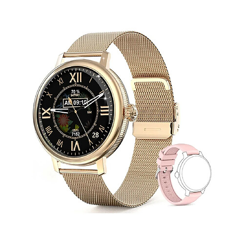 Chrono Montre Connectée Femme Intelligente Smartwatch 1,19" HD AMOLED Écran Tactile Complet 29 Sport modes GPS Etanche pour Android iOS Or