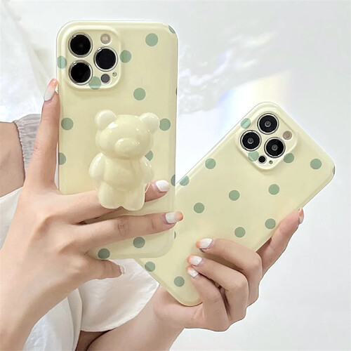 GUPBOO Étui pour iPhone12 Polka Dot Bear Stand Étui de téléphone japonais et coréen en silicone