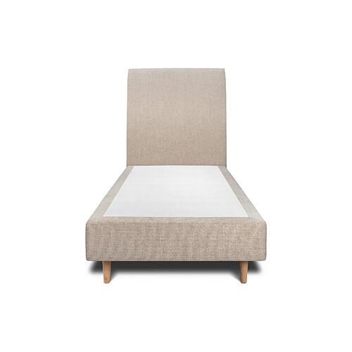 Sommeil de plomb Lit 90x190cm avec tête de lit tapissier tissu et sommier tapissier beige brun - Hauteur totale : 35cm