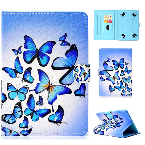 Etui en PU universel 10 pouces papillons bleus pour votre Apple iPad 9.7/LG G Pad III etc