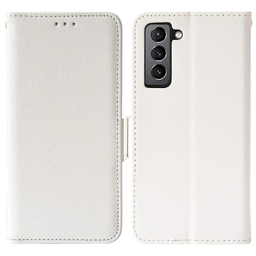 Etui en PU texture litchi, antichoc, fermeture magnétique avec support blanc pour votre Samsung Galaxy S22 Plus