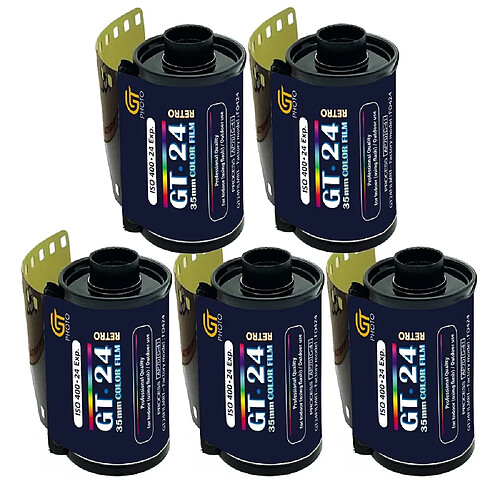 Gt Company GT Photo Pellicule Couleur GT24FILM 35mm - Lot de 5 Films 24 Poses - Idéal pour Photographie, Développement et Impression de Qualité - Bleu