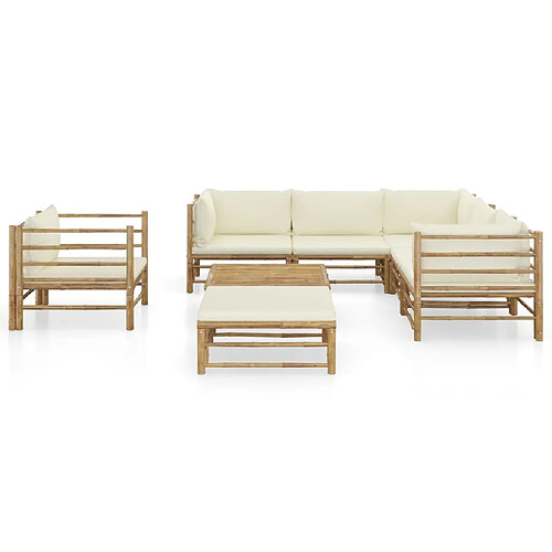 Maison Chic Salon de jardin 8 pcs + coussins - Mobilier/Meubles de jardin - Table et chaises d'extérieur blanc crème Bambou -MN15588