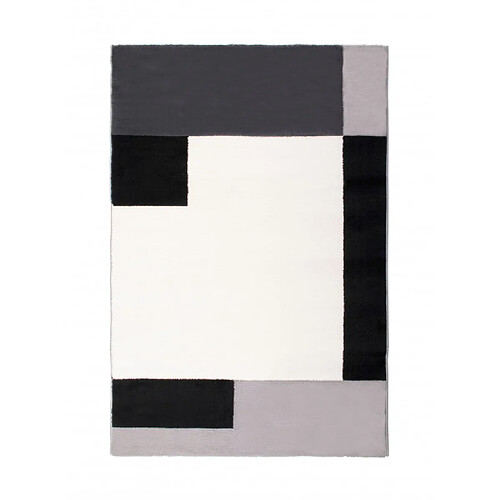 INTEMPORA Tapis Salon Chambre Motifs Graphique Géométrique Poils Doux Noir Blanc 150x200cm- Décoration- Mobilier d'intérieur