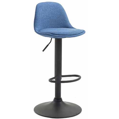 Decoshop26 Tabouret de bar en tissu bleu et cadre en métal noir hauteur réglable pieds trompette 10_0001048