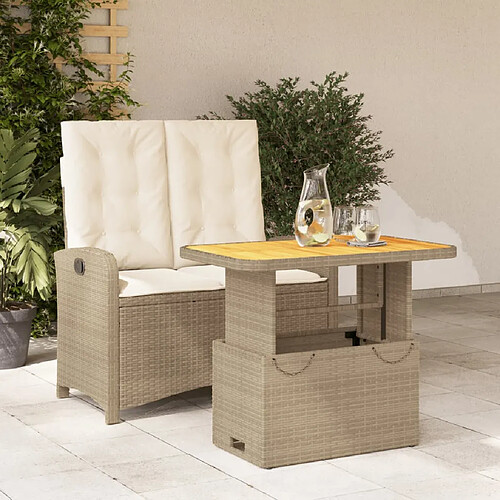 vidaXL Ensemble à manger de jardin et coussins 2 pcs beige poly rotin