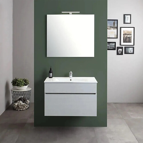 Kiamami Valentina MEUBLE DE SALLE DE BAIN SUSPENDU AVEC TIROIR, 80CM, GRIS MOON | SILVIA