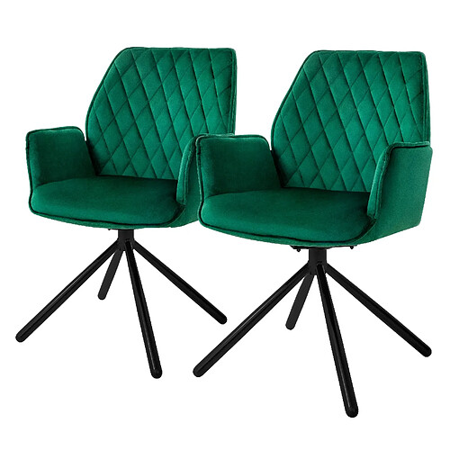 ML-Design Lot de 2 chaises pivotantes Chaise de salle à manger Fauteuil pivotant 180° Velours Chaise de salon