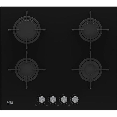 Table de cuisson gaz 60cm 4 feux 7400w verre noir - hilg64221s - BEKO