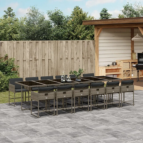 vidaXL Ensemble à manger de jardin coussins 13 pcs gris résine tressée