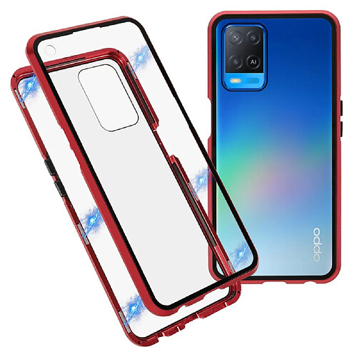 Coque en métal double face, ultra clair, fermeture magnétique, rouge pour votre Oppo A54 4G