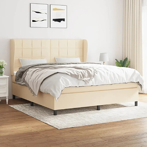 vidaXL Sommier à lattes de lit avec matelas Crème 180x200 cm Tissu