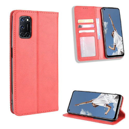 Etui en PU auto-absorbé rétro rouge pour votre OPPO A52/A72/A92