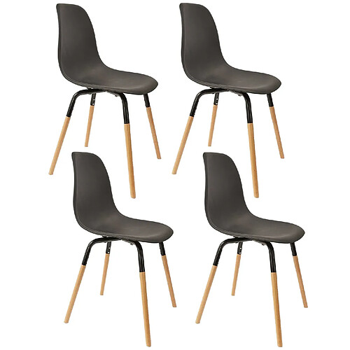 Toilinux Lot de 4 Chaises scandinave Phenix en polypropylène et métal - Noir