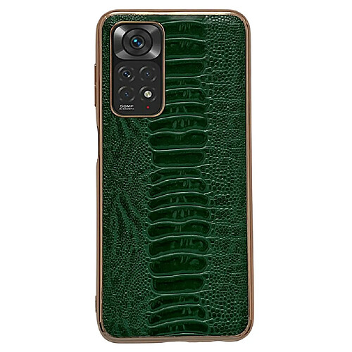 Coque en TPU + cuir véritable texture crocodile, anti-chutte, électroplaqué pour votre Xiaomi Redmi Note 11 4G (Qualcomm)/Note 11S 4G - vert