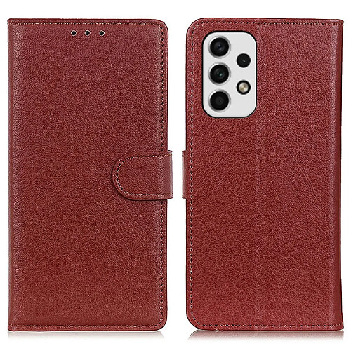 Etui en PU texture litchi, fermoir aimanté avec support marron pour votre Samsung Galaxy A23 5G