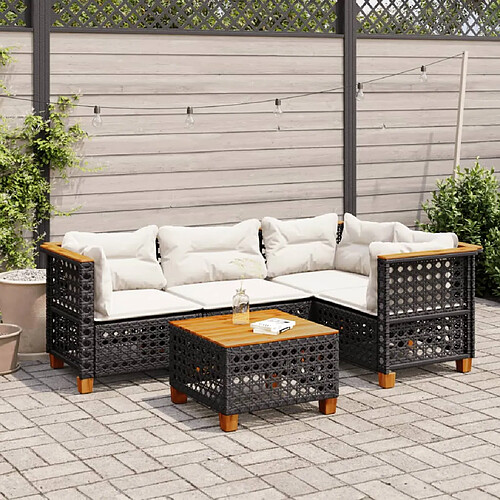 vidaXL Salon de jardin 5 pcs avec coussins noir résine tressée