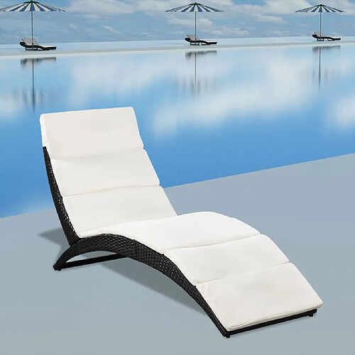 vidaXL Chaise longue pliable avec coussin Résine tressée Noir