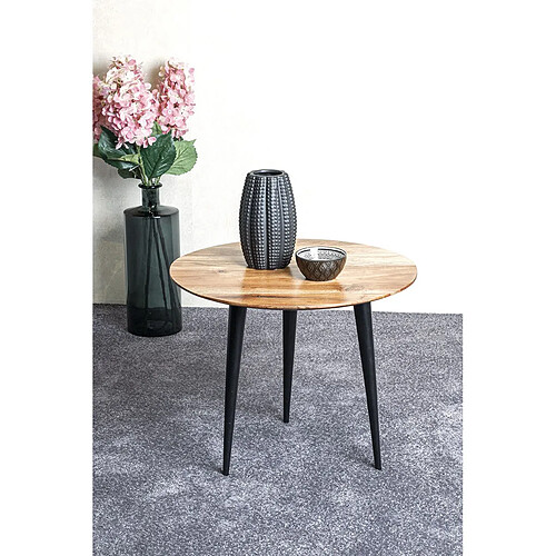 Pegane Table d'appoint ronde en bois d'acacia coloris naturel et métal noir -diamètre 50 x hauteur 41 cm