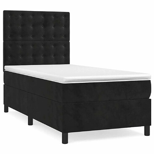 Maison Chic Lit adulte- Lit + matelas,Sommier à lattes de lit avec matelas Noir 90x200 cm Velours -GKD37182