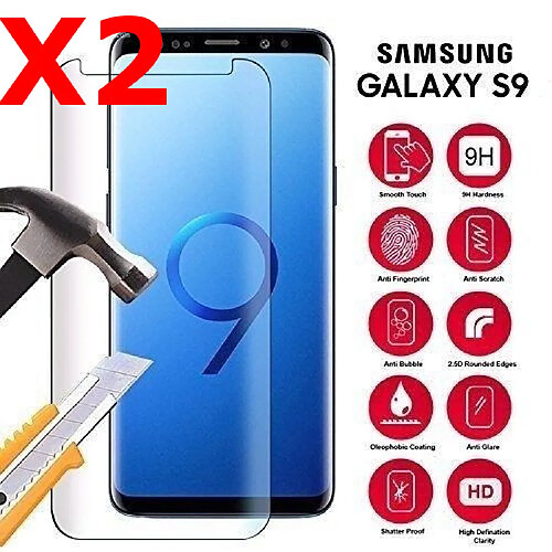 Little Boutik X2 Vitre de Protection pour Samsung Galaxy S9 Ecran film Verre Trempé incurvé Haute Résistance Anti Choc X2