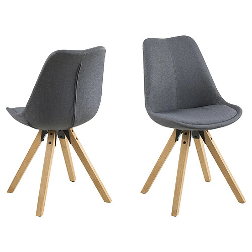 Toilinux Lot de 2 Chaises de salle à manger en tissu et bois - Gris