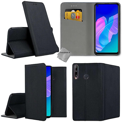 Htdmobiles Housse etui portefeuille avec coque intérieure en silicone pour Huawei P40 Lite E / Y7p + verre trempe - NOIR MAGNET