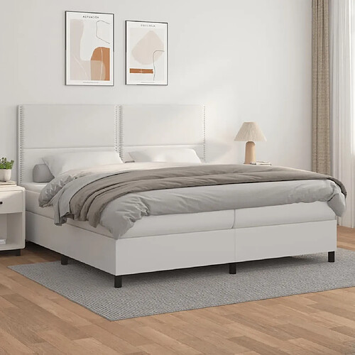 Maison Chic Lit Adulte - Lit simple Lit à sommier tapissier avec matelas moelleux - Meuble de Chambre Blanc 200x200cm Similicuir -MN44156